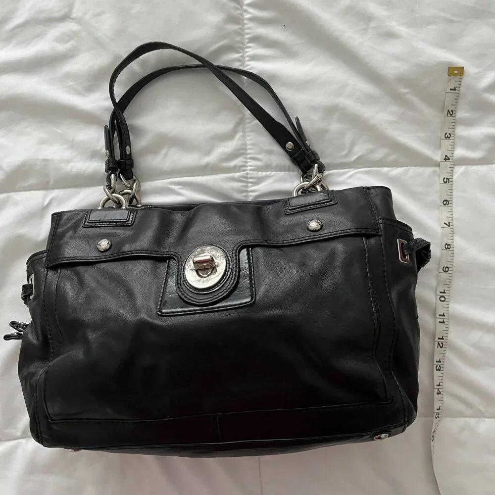 Coach Peyton Large Black Leather Shoulder Bag 14510 - Picture 7 of 14